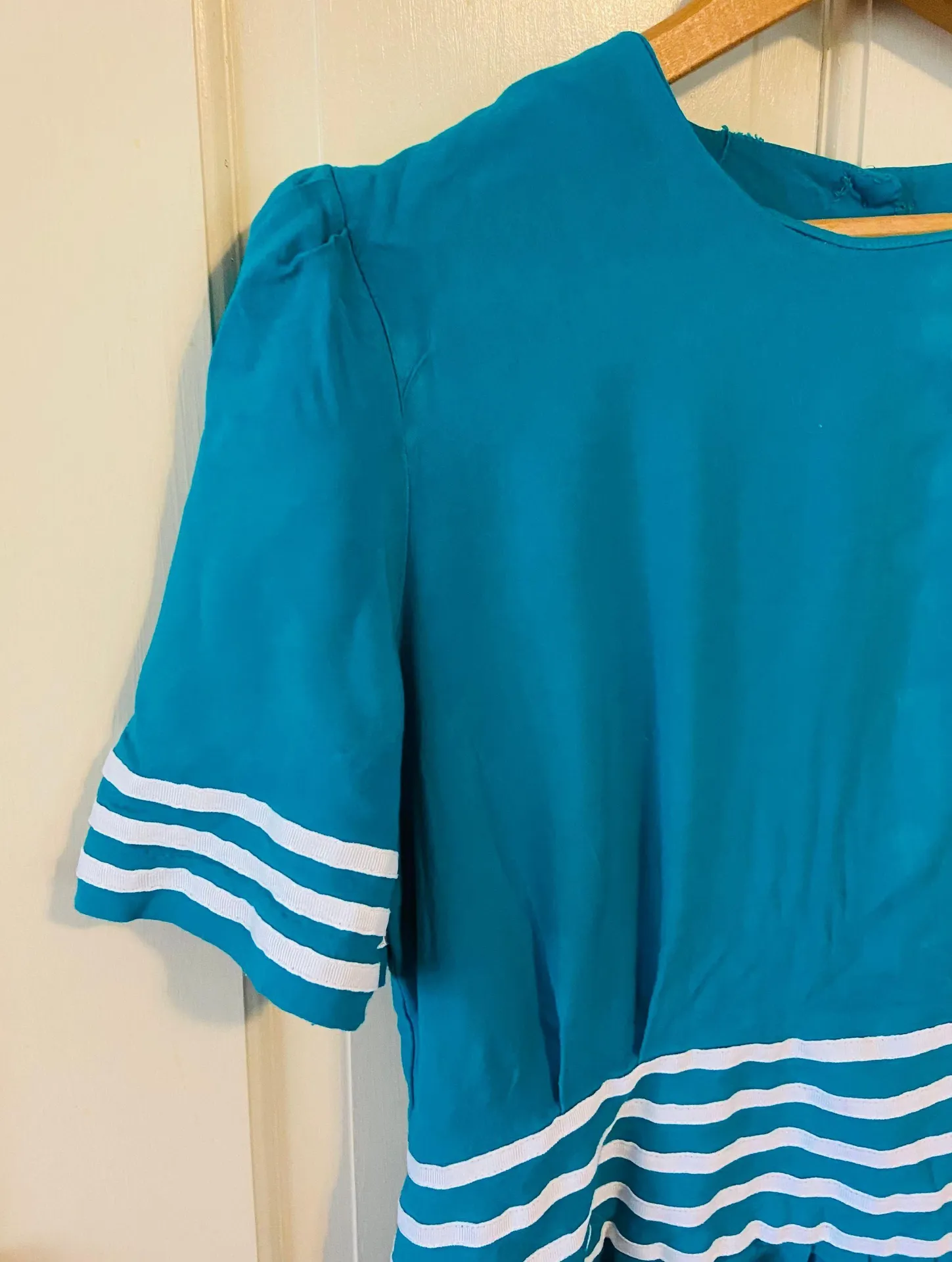 Vintage handmade teal 50s retro sailor dress Blue Size L - Image 3