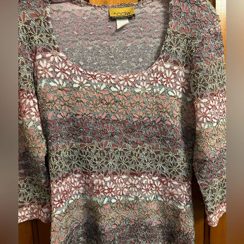 CDW Creative Design Workshop Lacy Decorative Floral Shirt w a little sparkle ✨ - Image 3