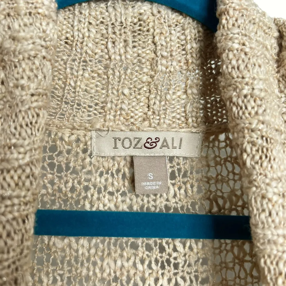 Roz & Ali Oatmeal Tan Chunky Knit Open Front Cardigan Sweater - Image 8