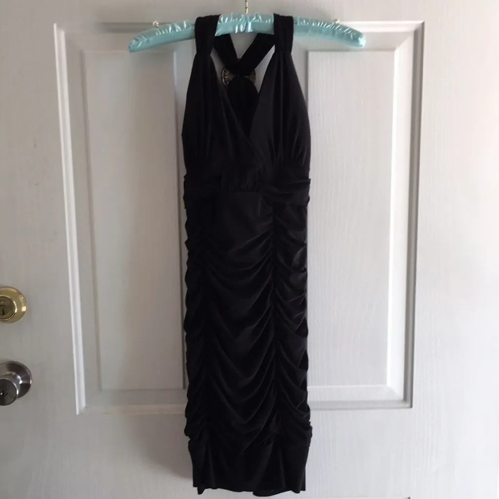 Deb Sexy Ruched Rhinestone Jeweled Dress Lightly Padded Stretch Black Size Small - Image 8