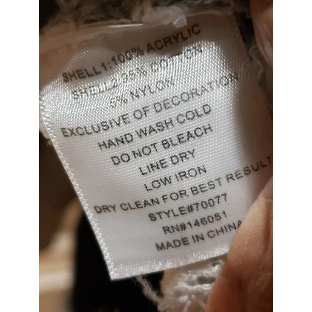 Monteau Women's Gray Open Knit Crochet Trim Round Neck Long Sleeve Sweater M - Image 9