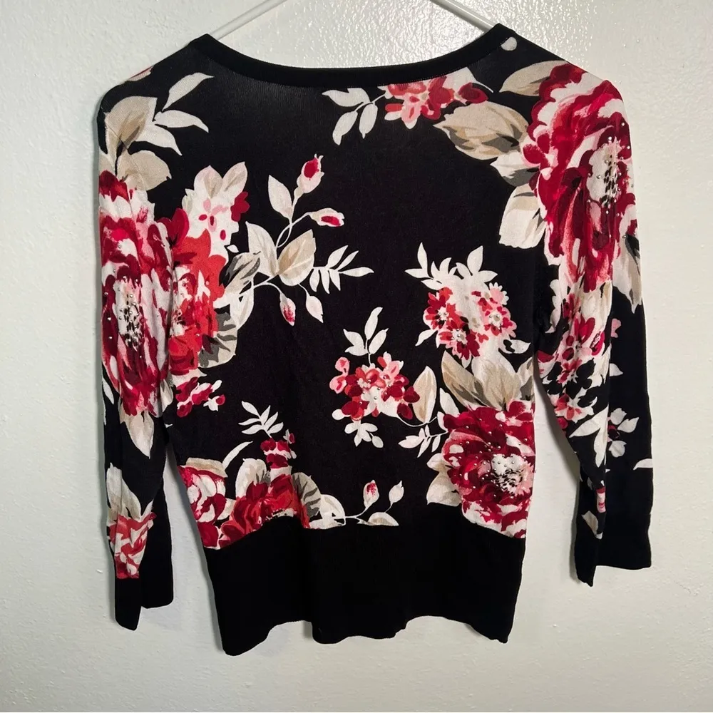 White House Black Market Snap Up Cardigan Black Floral S - Image 7