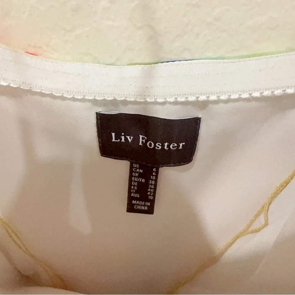 Liv Forster Printed Chiffon Halter Maxi Dress Apricot Multi Size 6 Vacation Yellow - Image 6