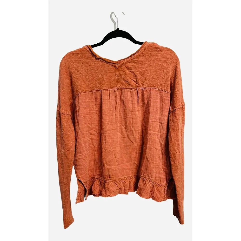 Pilcro Anthropologie VNeck Long Sleeve Blouse Burnt Orange Light Weight Size S - Image 2