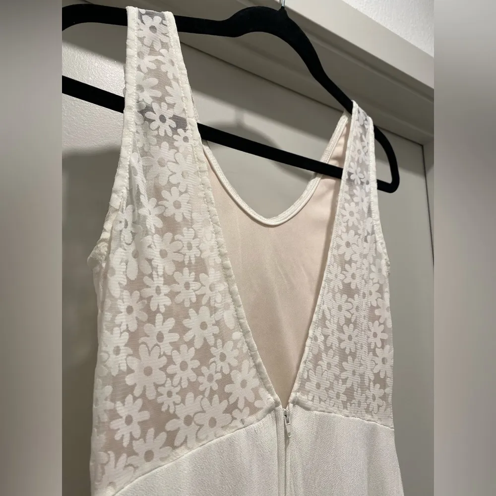 Ivory White Collared Boho Floral Daisy Mesh Collared Mini Dress - S - Image 12