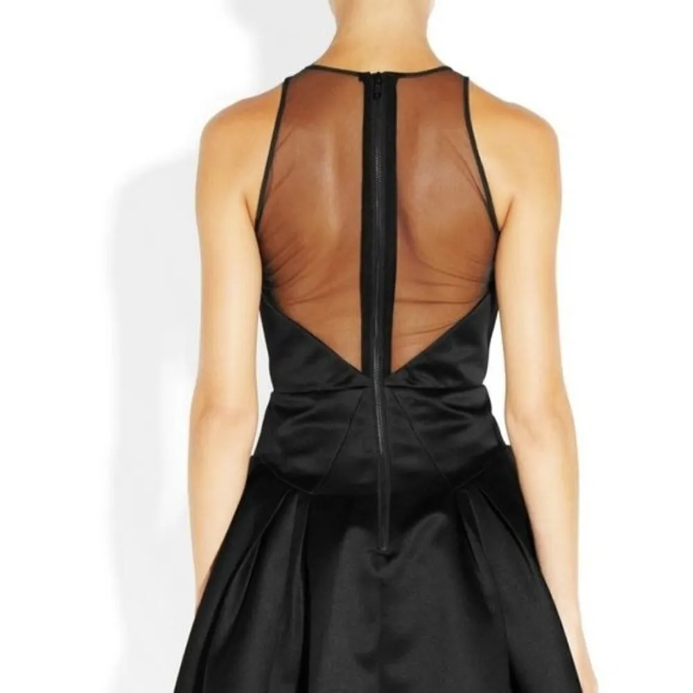 Milly New York Black Embellished Neckline Fit And Flare‎ Aviana Sateen Dress 4 - Image 3