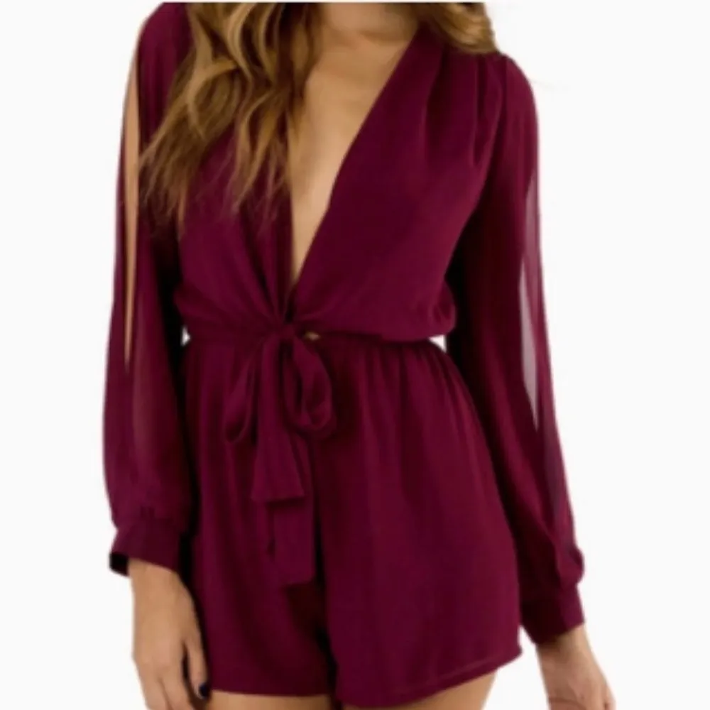 Tobi chiffon floral print faux wrap romper, long slit sleeve, lined, XS - Image 12