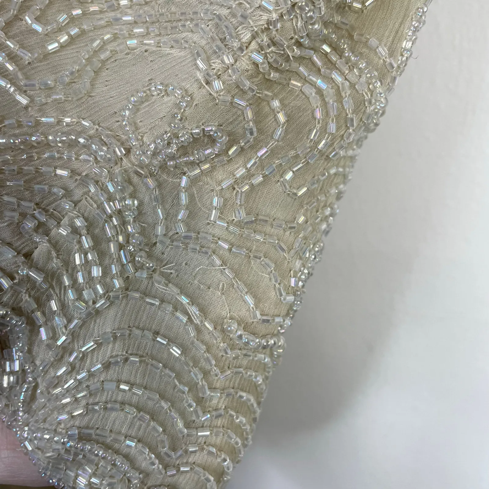 Vintage Papell Boutiqe Cream Silk Beaded Flower Art Deco Glam Blouse Top 14P M L - Image 13