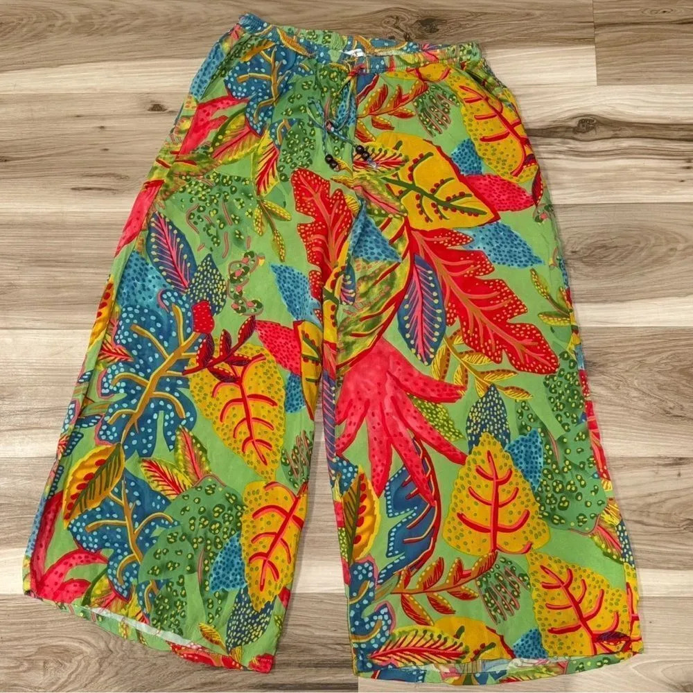 Christian Siriano Multicolored Tropical Wide Leg Capri Pants Women’s Small Green - Image 1