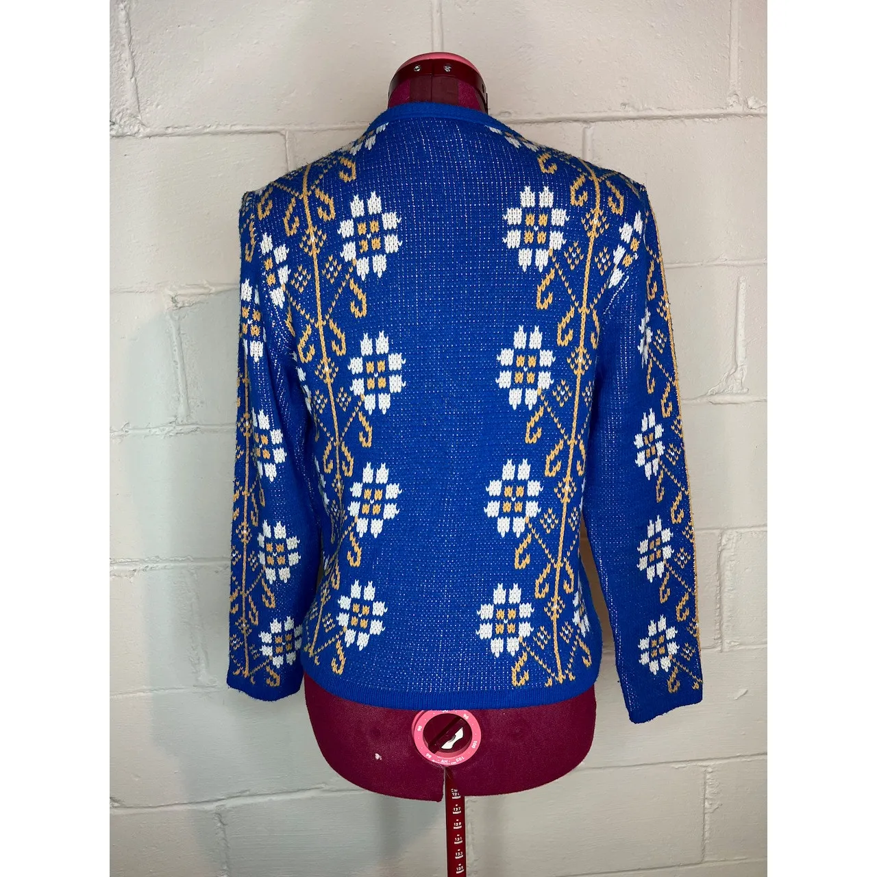 bobbie brooks Cardigan sweater intarsia floral blue white yellow 1950s - Image 5