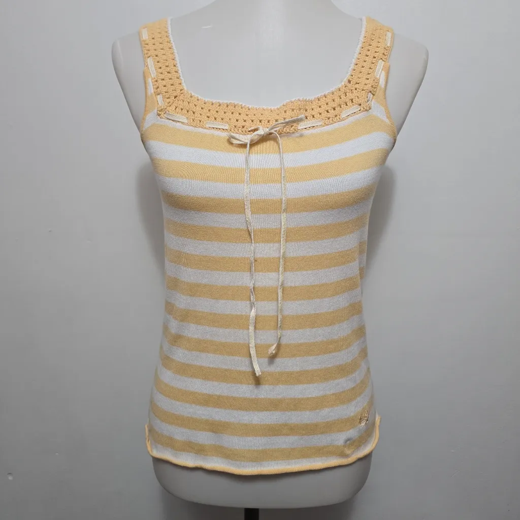 Heritage 1981 Y2K ASO Yellow Striped Cotton Sweater Tank Top S Clean Girl Preppy - Image 3