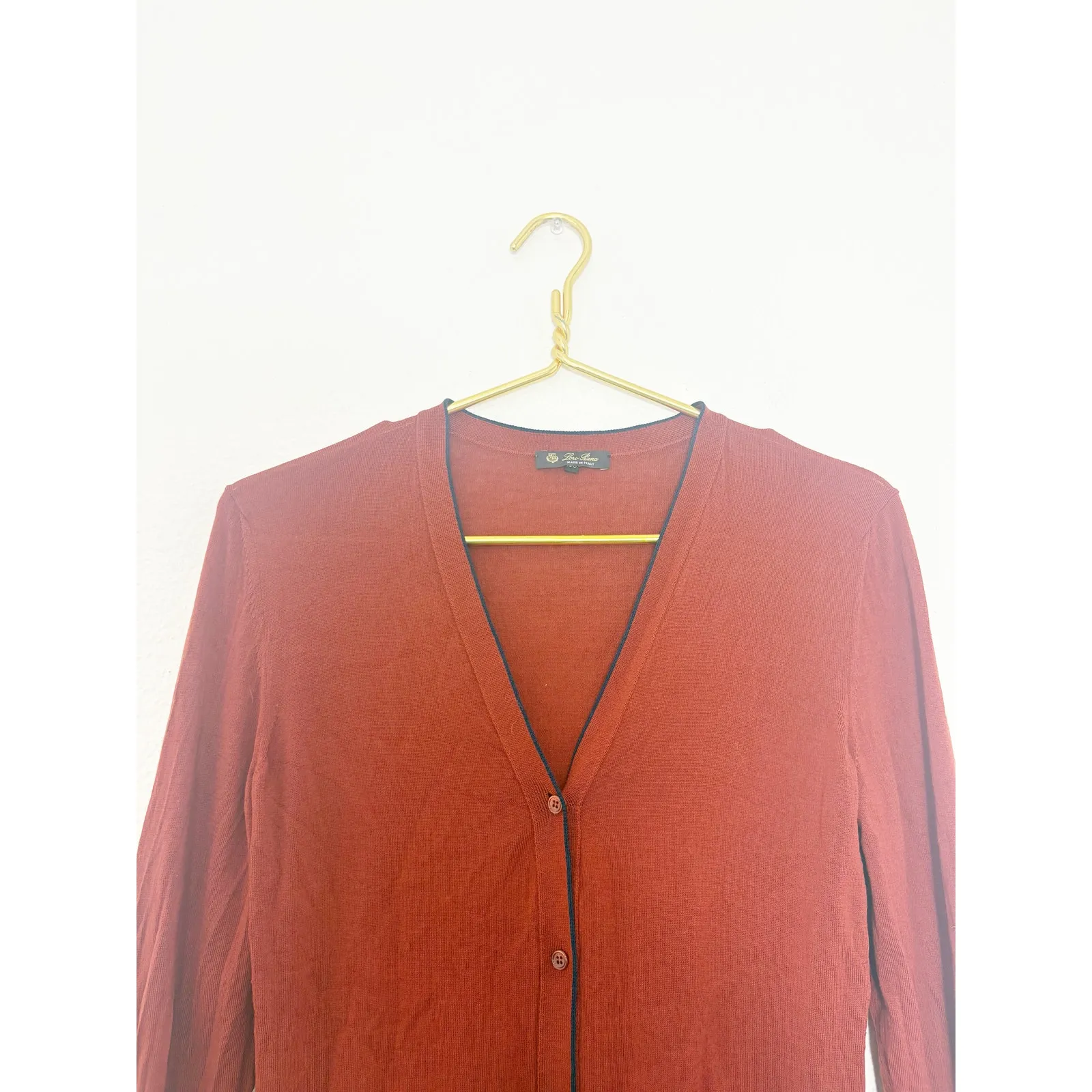Loro Piana Virgin Wool Rust Orange Lightweight Cardigan Size 38 Quiet Luxury - Image 4