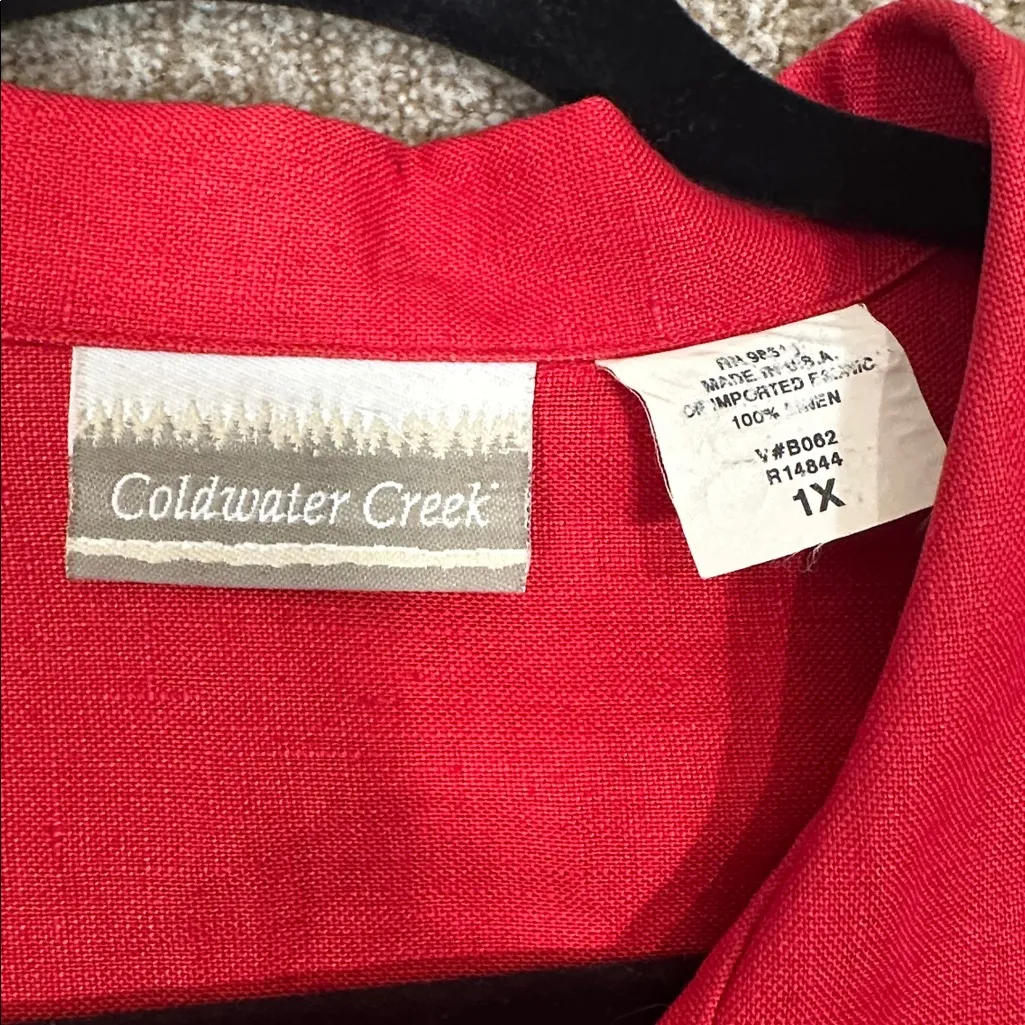 Coldwater Creek Linen Embroidered Cityscape Blouse Button 3/4 Sleeve Women 1X - Image 6