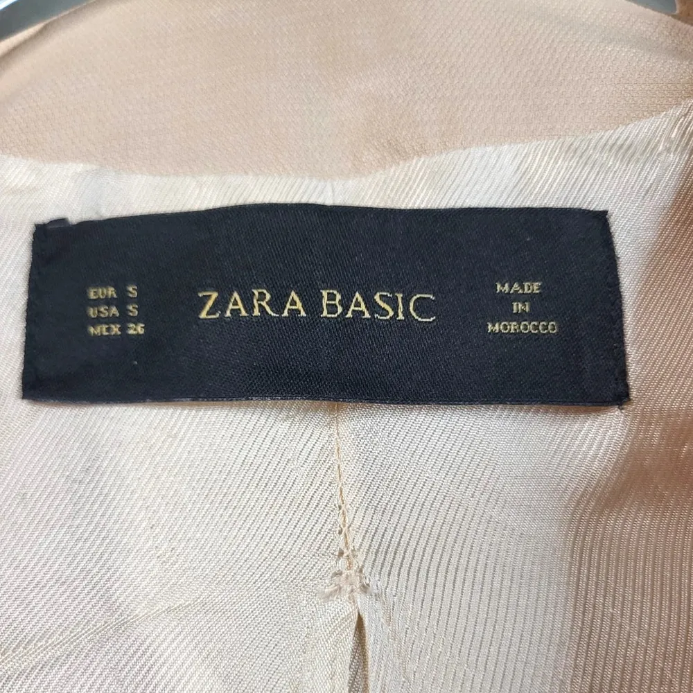 Zara Waterfall Draped Cascading Open Front Padded Shoulders Blazer in Peach - Image 4