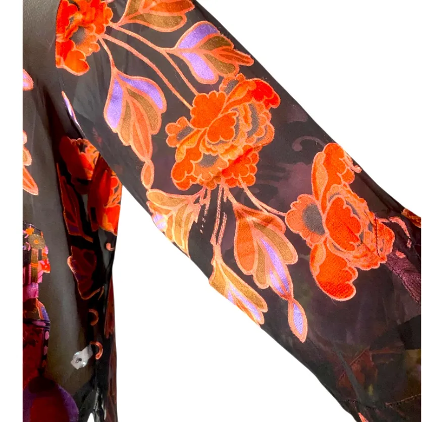 Y2K CITRON Santa Monica Floral Geisha
Velvet Burnout Blouse S Red - Image 11