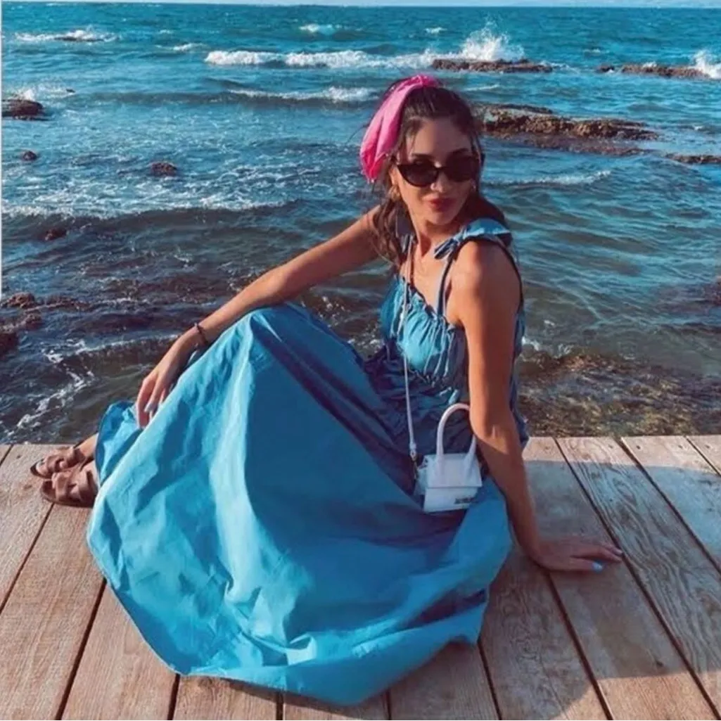 ZARA Crinkle Tiered Taffeta Blue Blogger Favorite Midi Dress Sz S - Image 8