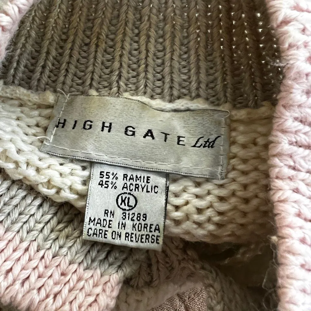 Vintage 90s High Gate Ltd Whimsical Knit Sweater Cottagecore Folk Art Tan Size XL - Image 7