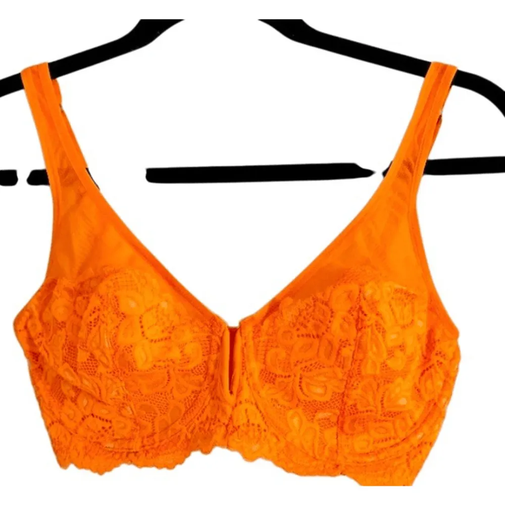 Frederick's Of Hollywood Charlotte Lace Orange Unlined Underwire Bra 32DD Corset - Image 3
