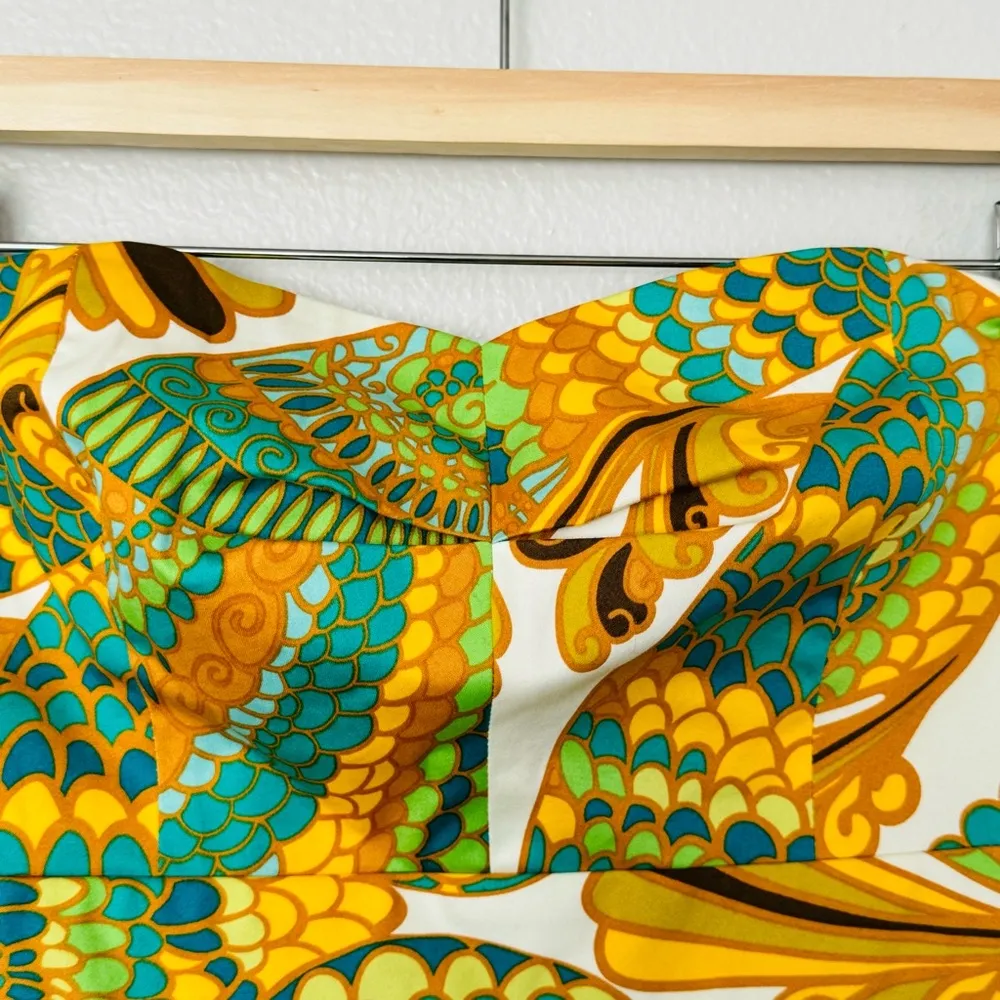 Trina Turk for Banana Republic Blue Pisces Printed Cora Strapless Dress Size 0 - Image 5