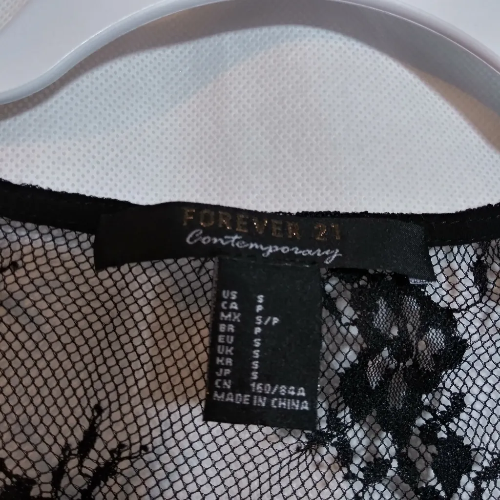 FOREVER 21 Sheer Mesh Midi Dress Whimsigoth Black Lace Pink Floral Applique Sz S - Image 5