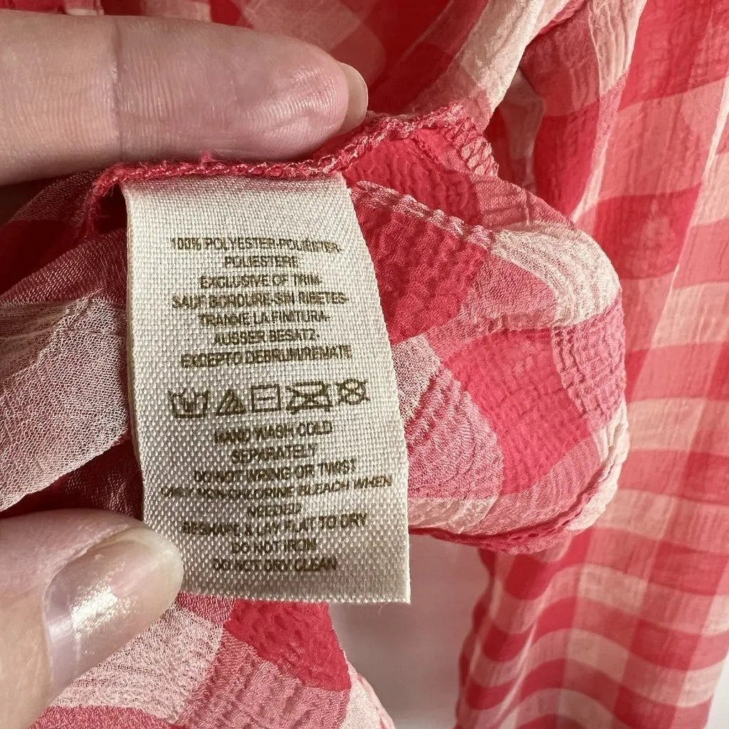 Free People Red & White Gingham Sheer Button Down Blouse Women’s Size Small Boho - Image 5