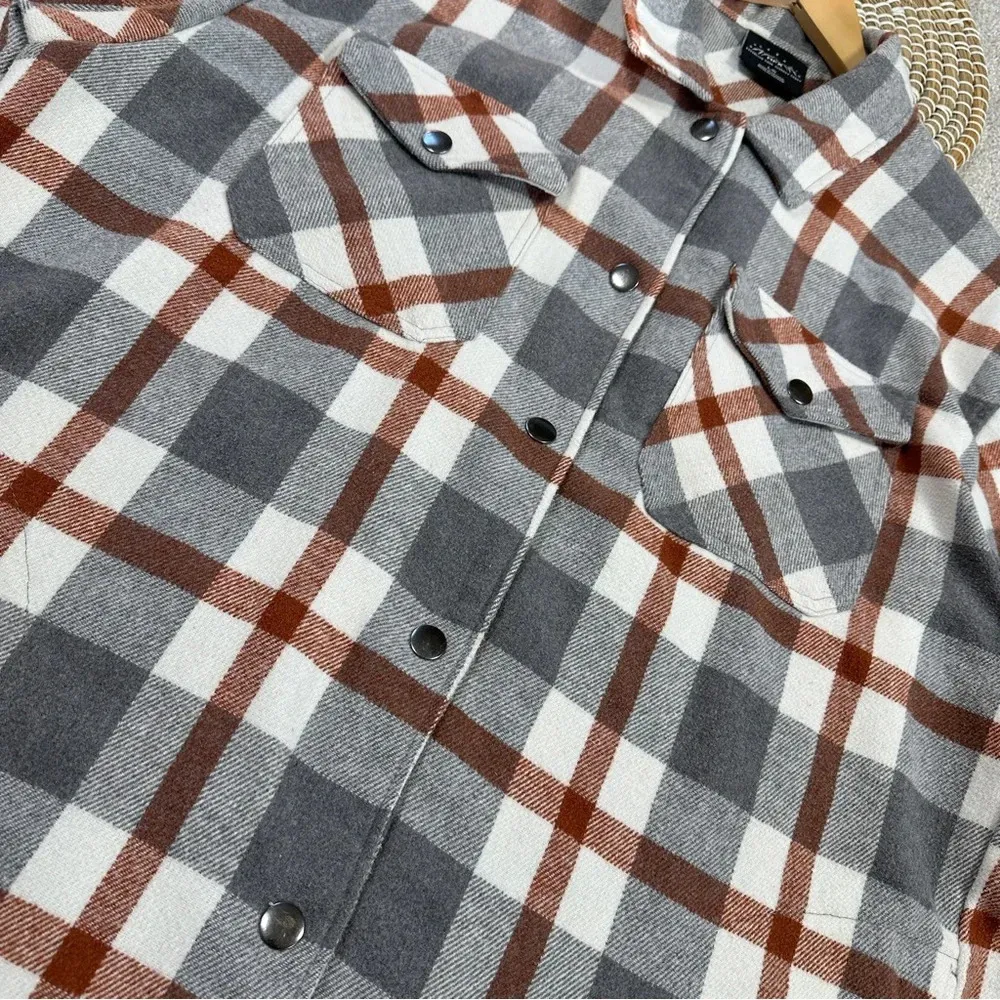 HFX Wool Blend Flannel Plaid Shacket Jacket Western Relaxed Fit Gray/Brown L Gray Size L - Image 13