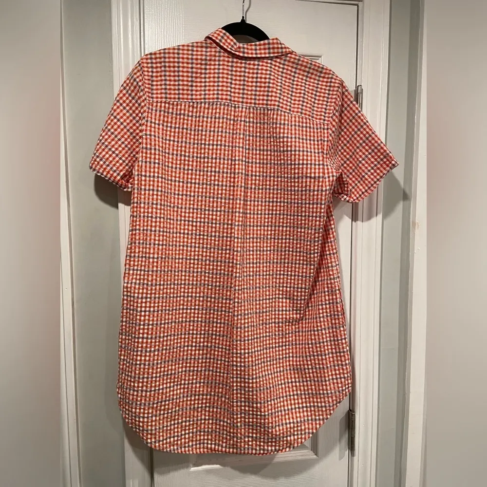 L.L. Bean Size M Red Orange Blue Short Sleeve Seersucker Button Down Mini Dress Size M - Image 10