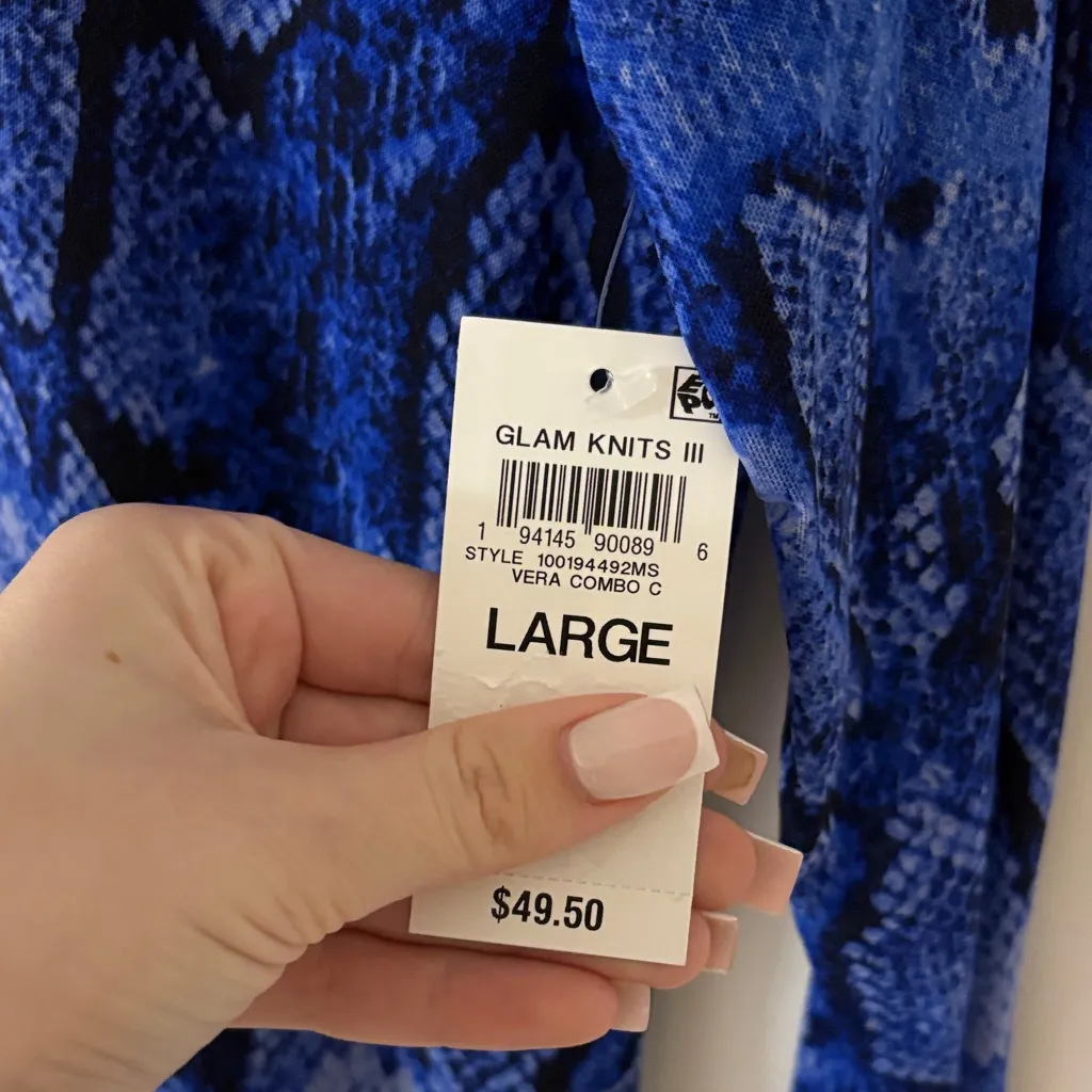 NWT INC Blue Snake Print Top Size M - Image 3