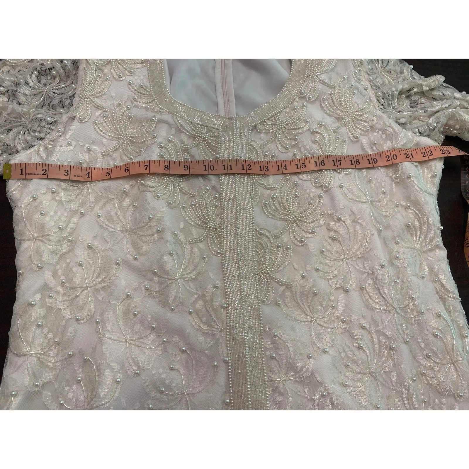 NWT Scala Holiday Party‎ Dress Champagne Ivory Lace Pearl Beaded Midi 2X - Image 6