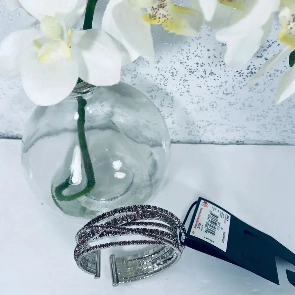 🆕 Simply Vera Vera Wang Silver & Pink Rhinestone Cuff Bracelet - Image 2