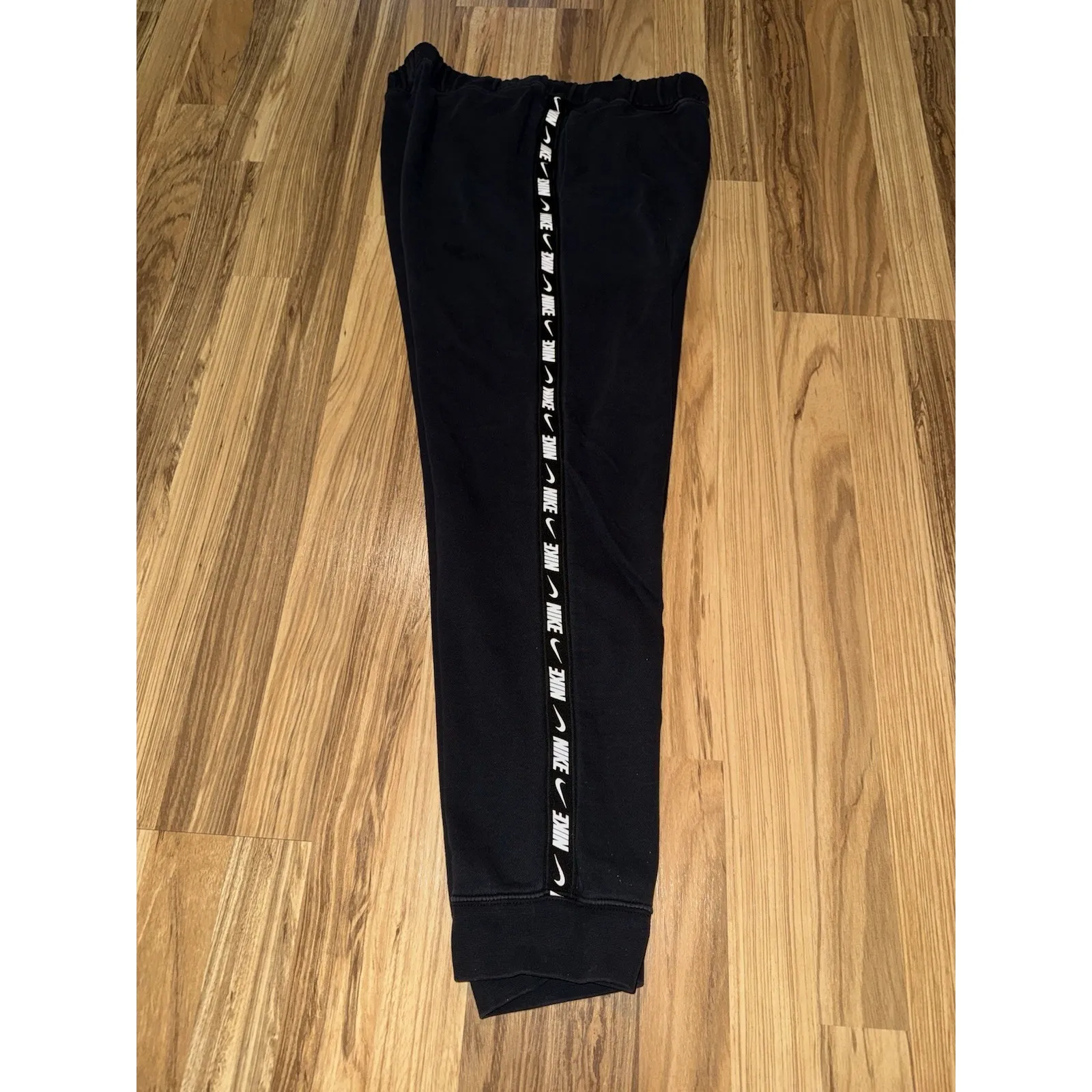 Nike Women's Large L Black Fleece Tapered Leg Joggers Repeat Logo Trim Cotton - Image 2