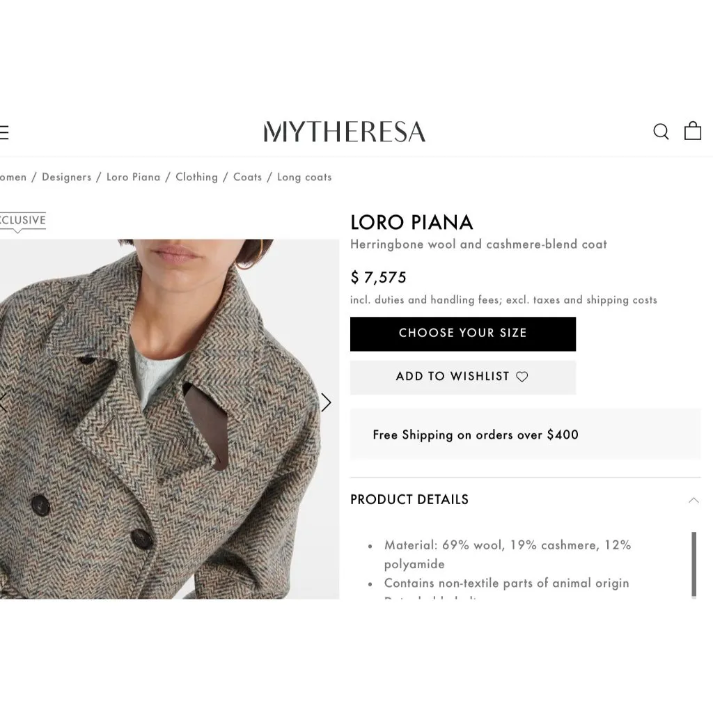 Loro Piana herringbone wool brown grey plaid check women long coat IT42 bust37 - Image 12