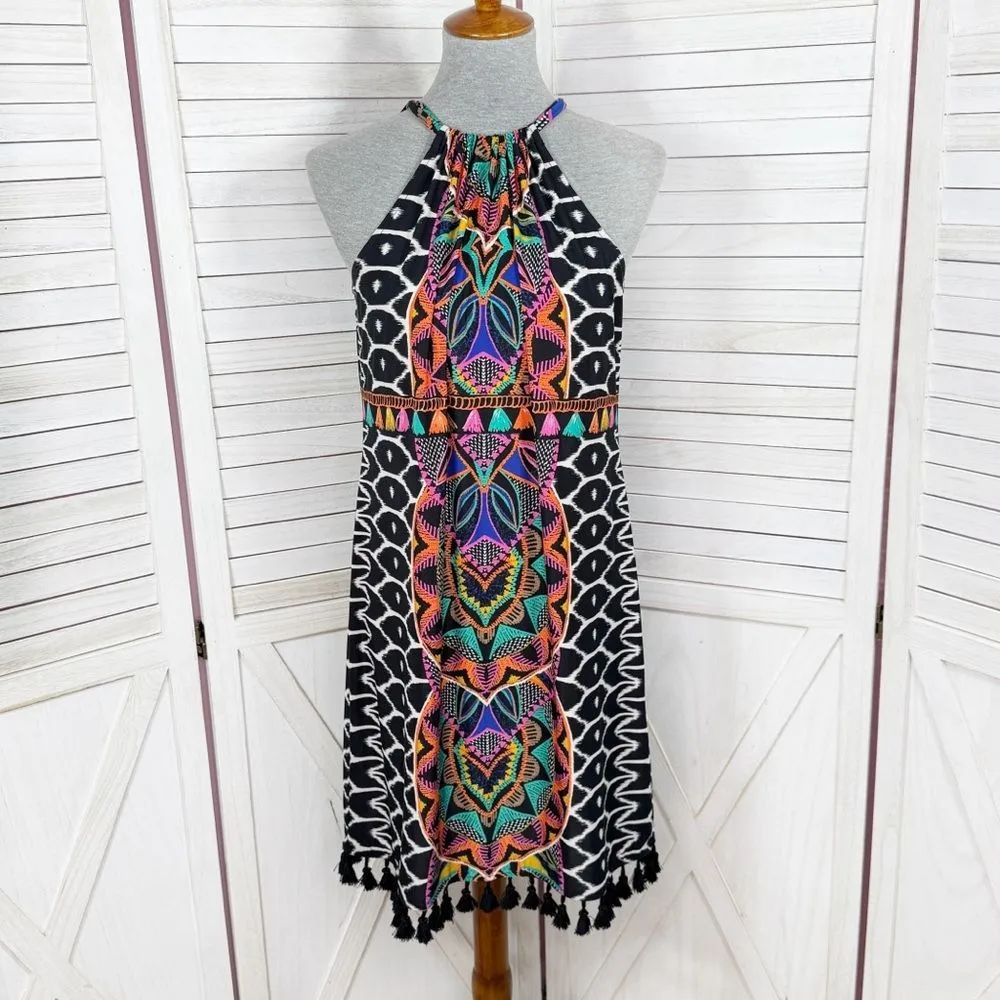 Trina Turk X INC Tribal Print Tassel Hem‎ Halter Dress Multicolor Medium - Image 2