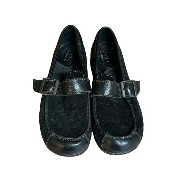 Born Concept BOC Black Suede & Leather Loafers Shoes Size 6.5 Comfort Shoes - Image 2