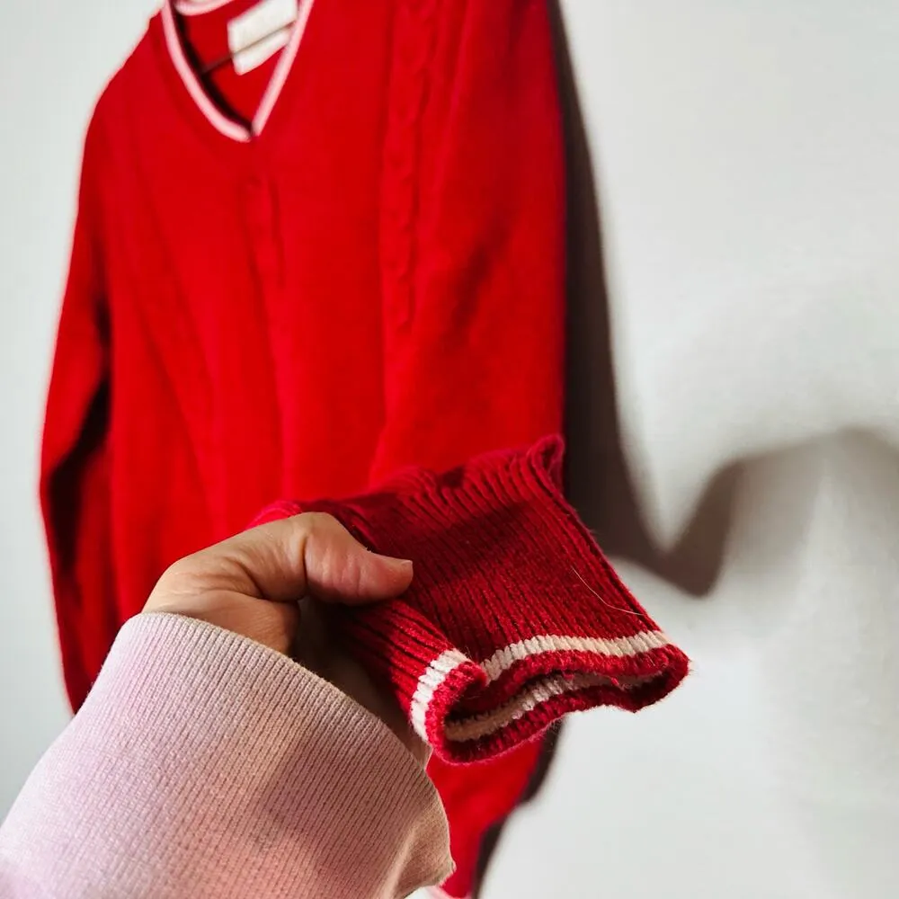 Vintage JANTZEN 1950s Red White Varsity V-Neckline Long Sleeve Sweater Size XL - Image 4