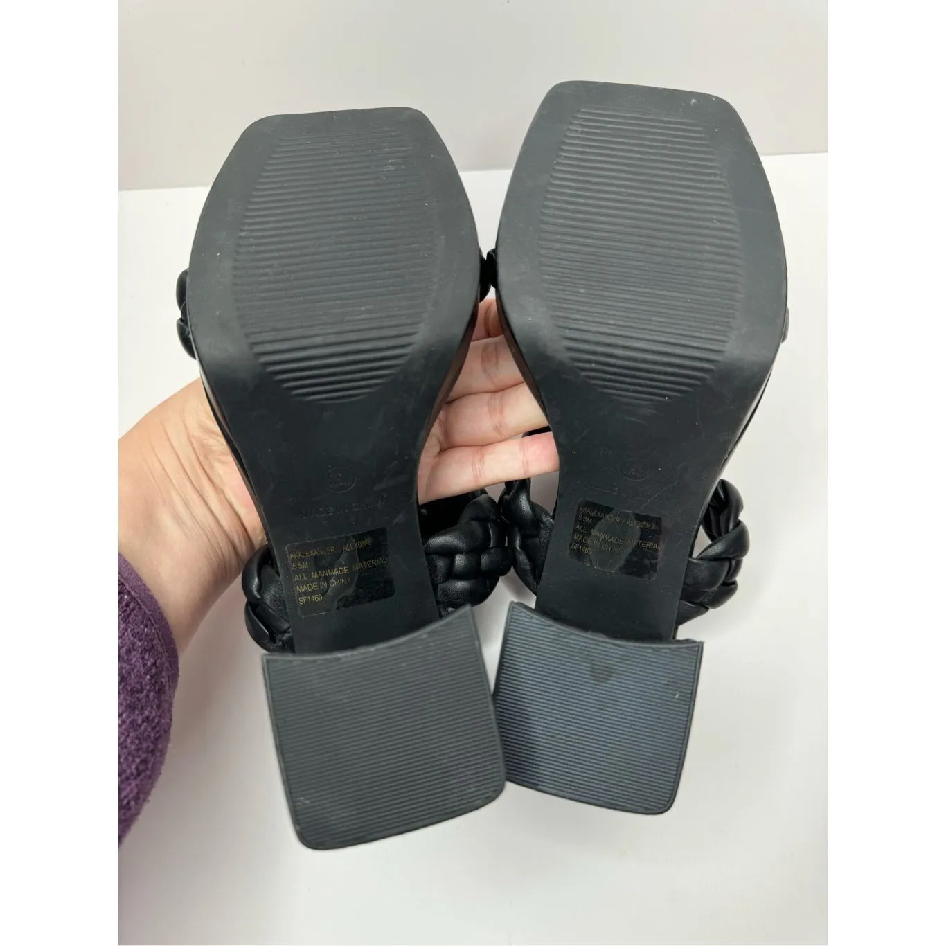 Anne Klein Sandals Womens Size 5.5 Black Braided Double Strap Slip On Heels - Image 8