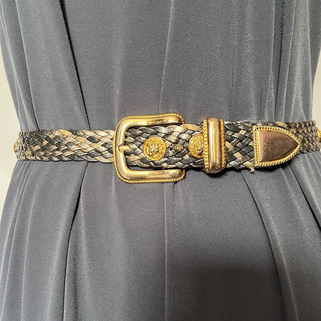 Vintage Y2K Braided Metallic Medallion Womens Belt Sz S Glam Adjustable Taiwan Gold - Image 2