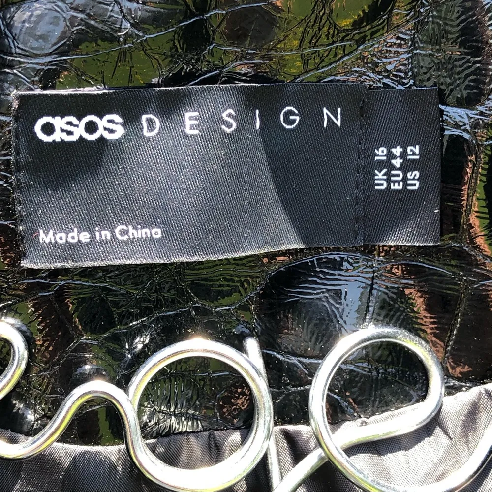 Asos Black Patent Leather Embossed Jacket Moto Style 12 - Image 3