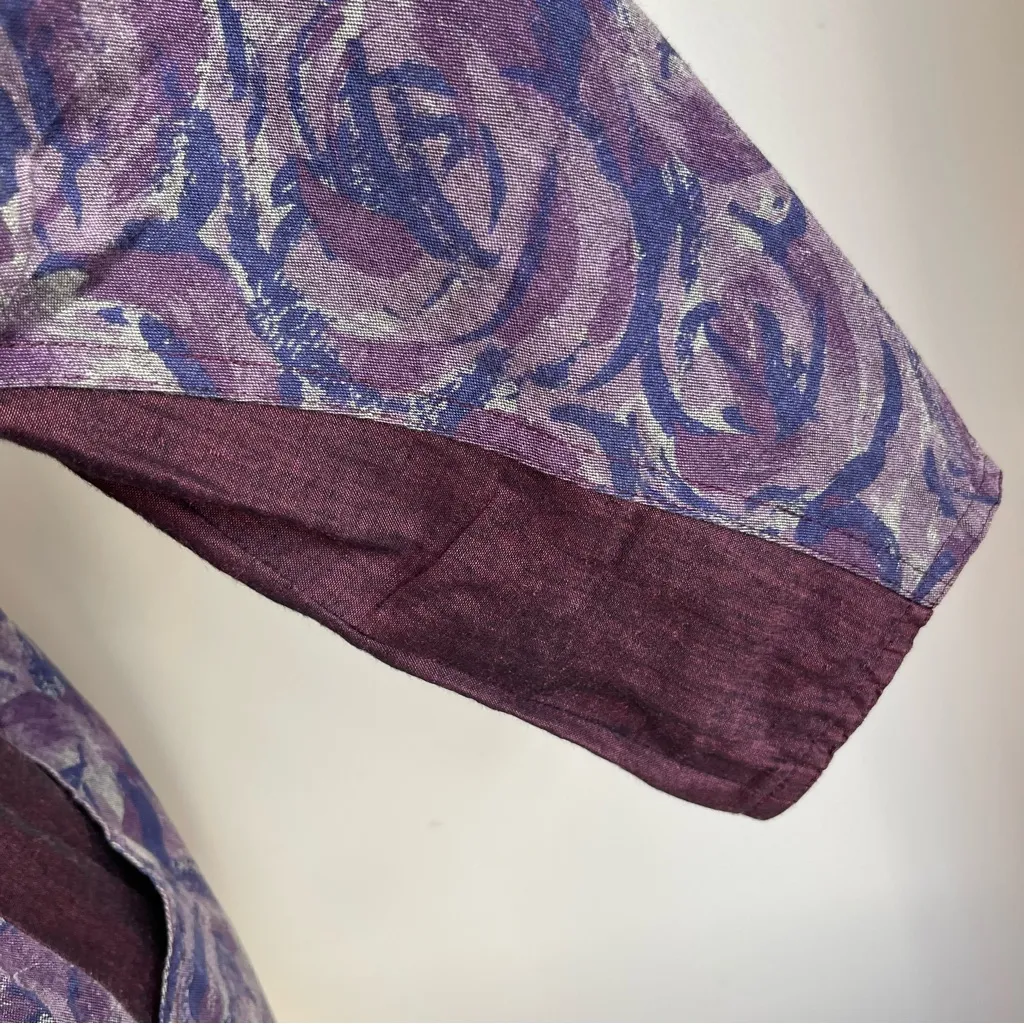 Vintage 80s Geiger Cotton Floral Jacket Blazer Purple Floral Metal Button Medium - Image 7