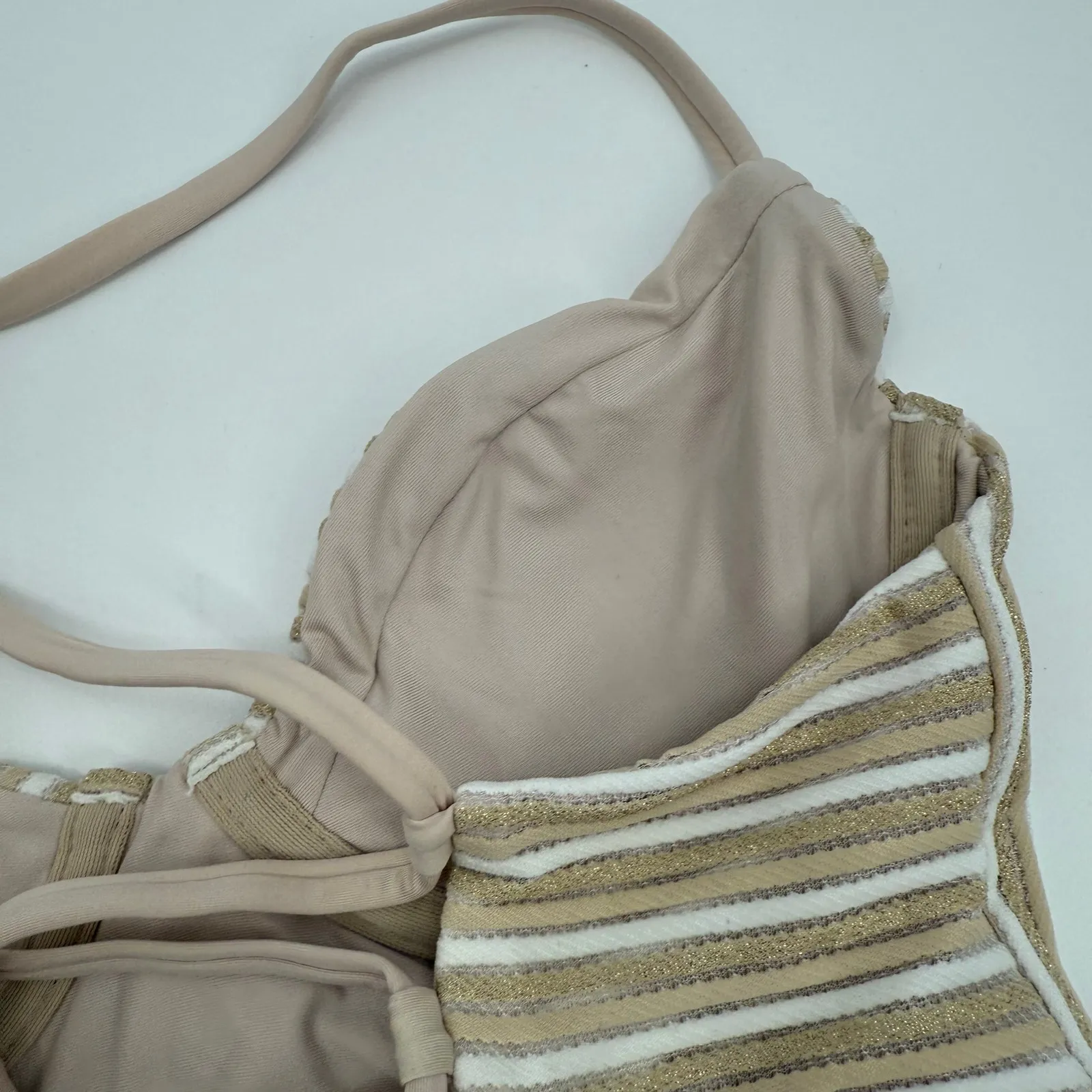 PQ SWIM PILYQ Bikini Top Size Large Corset Bralette NWT New Earth Stripe Swim Tan - Image 12