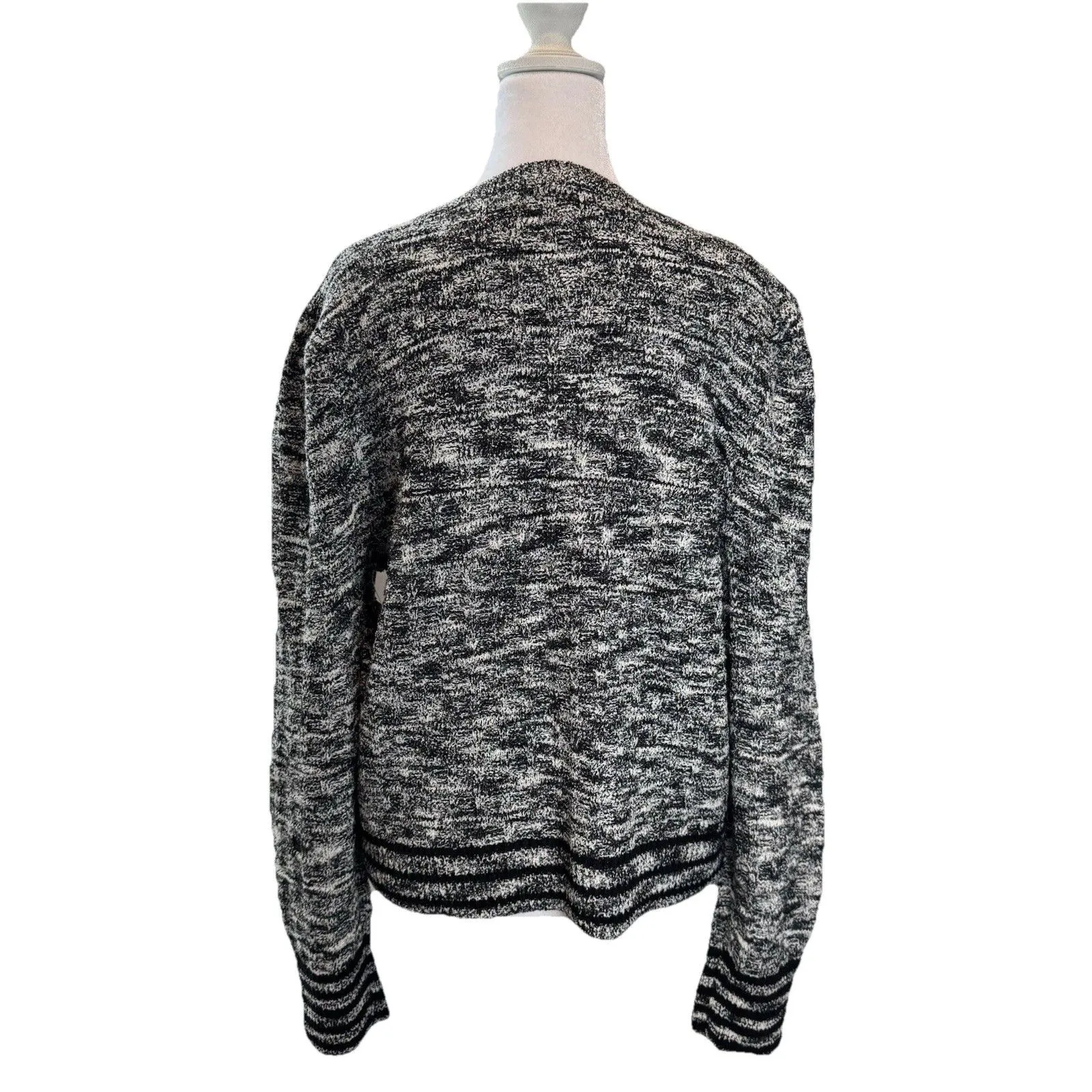 New Nine West Cardigan Sweater Size L Women's Gray Black Knit Buttons Pockets - Image 8