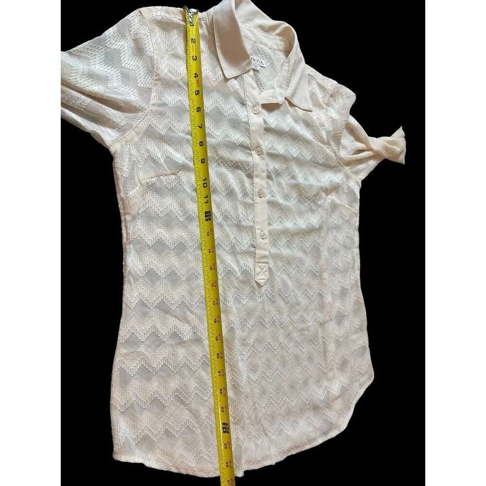 Merona Cream Textured Chevron/Herringbone Long Sleeve Sheer Office Career Top M - Image 10