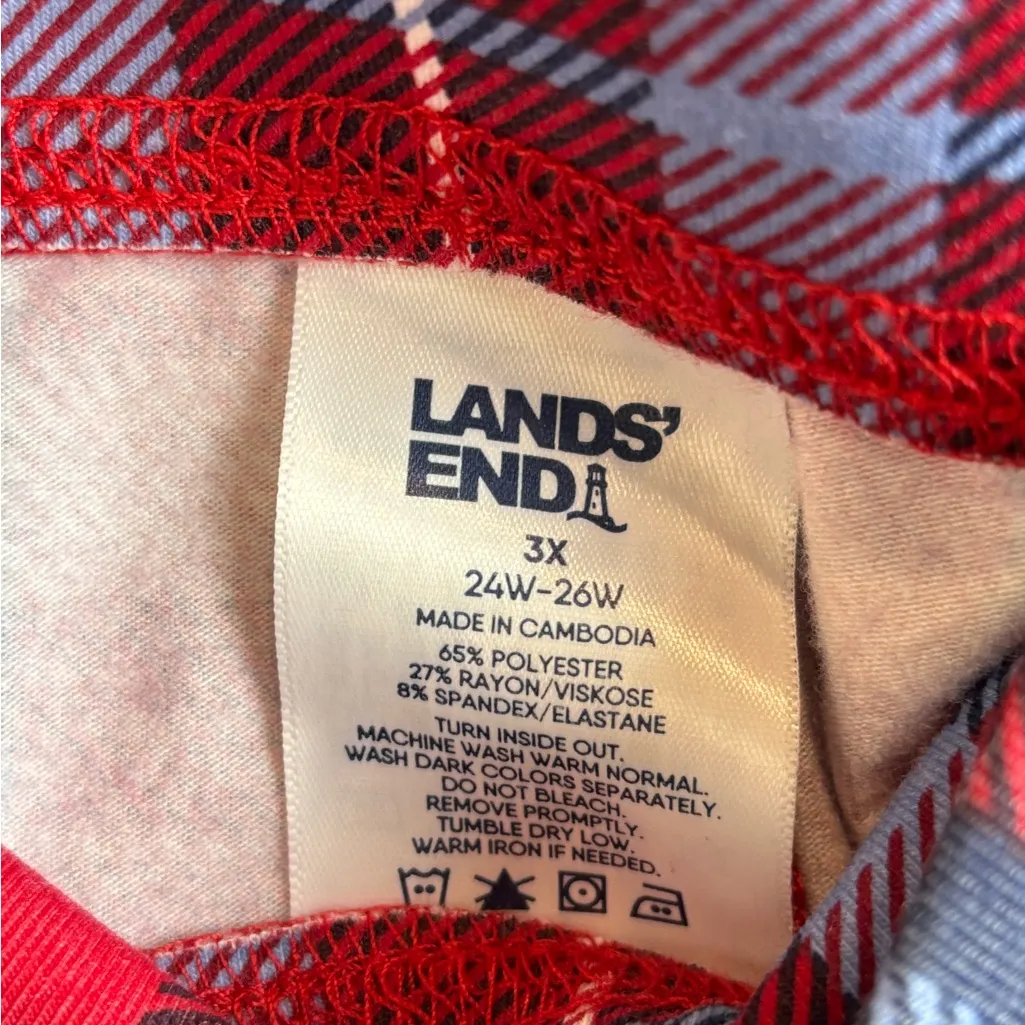 Lands’ End Woman’s Plus Size Flannel Blue and Red Leggings Size 3X (24W-26W) - Image 3