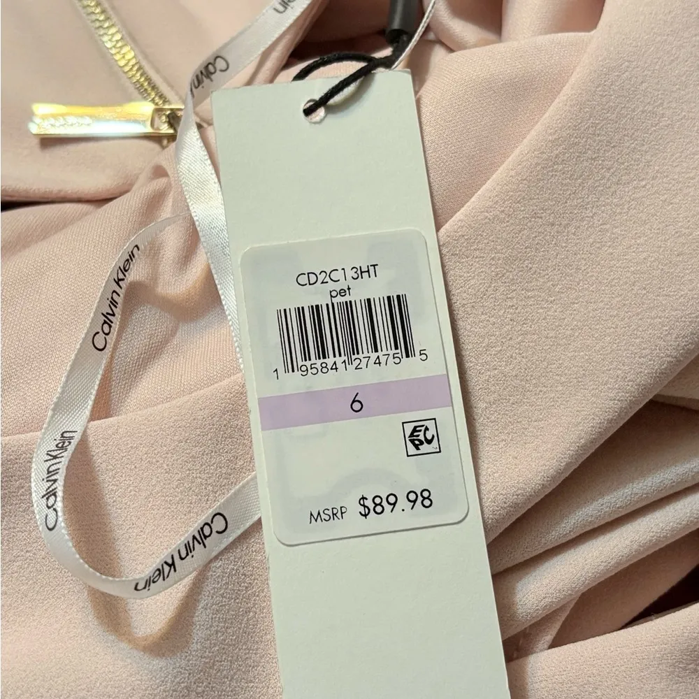 Calvin Klein Pink Asymmetrical Ruffled Sheath Lined Dress NWT - Image 9