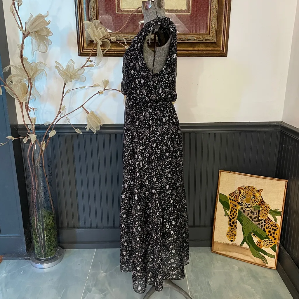 Le Ragazze Silk Blend Made in Italy Black Floral Flutter Sleeve Dress Sz L🧡🎀 Size L - Image 5
