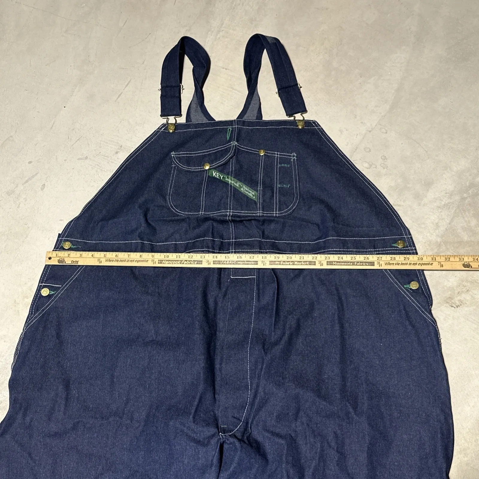 Key Imperial Bib Overalls Men's SZ 62x30 Blue Denim Carpenter Farm Vintage NOS - Image 4