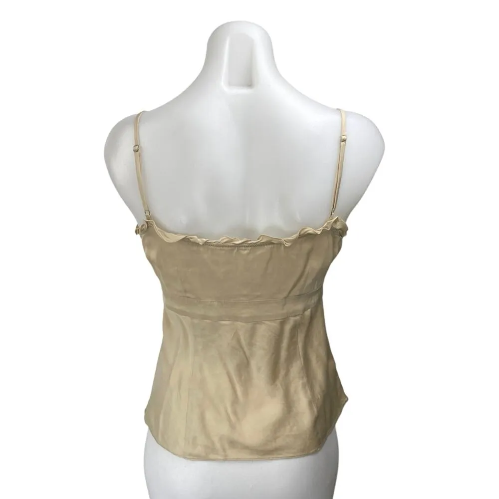 Ann Taylor Women's Gold Silky Satin Ruffle Sleeveless Cami Camisole Tank Top 4 - Image 2