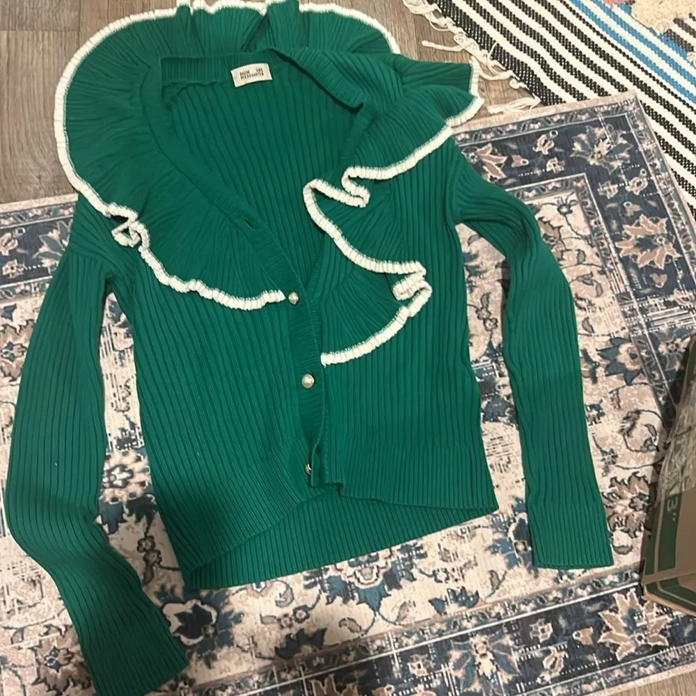 Baum und Pferdgarten ruffle asymmetrical cardigan, size small Green - Image 4