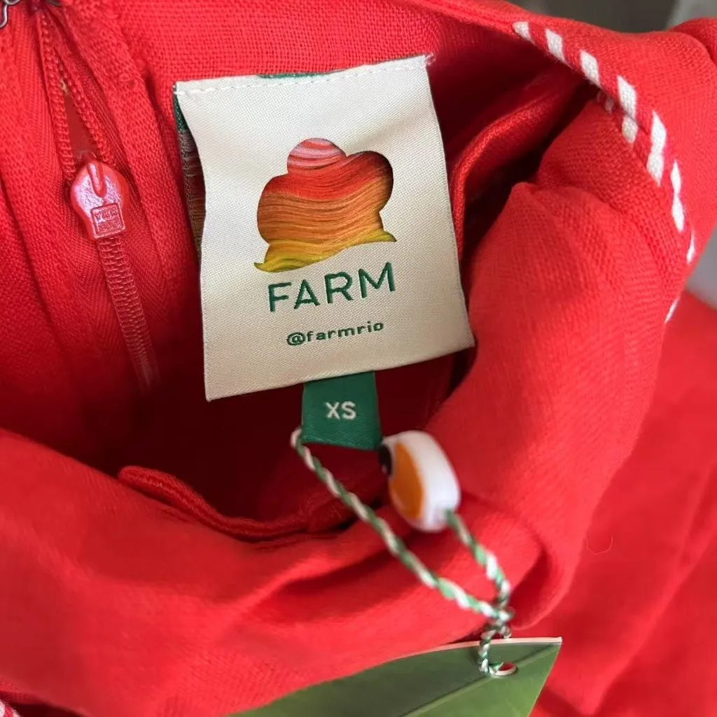 NWT Farm Rio 100% Linen Puff Sleeve Linen Romper Size XS Red - Image 11