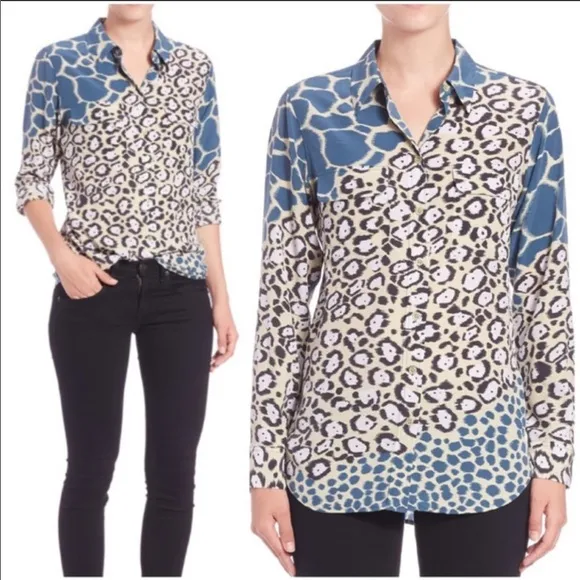 Equipment Femme Cape Town Animal Print Silk Top - Image 2